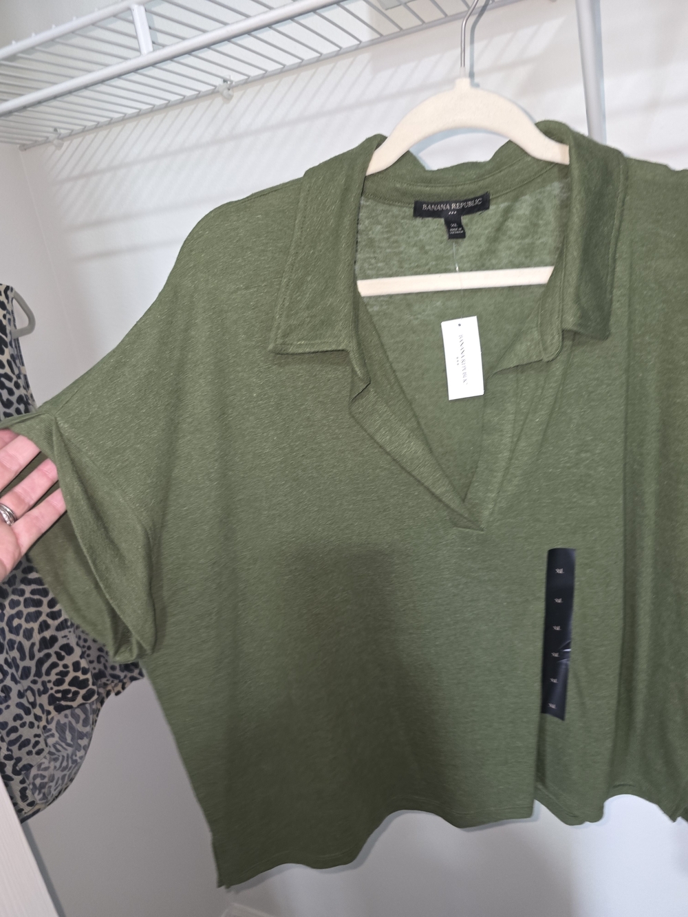 Banana Republic Olive Green Open Collar Boxy Polo Shirt